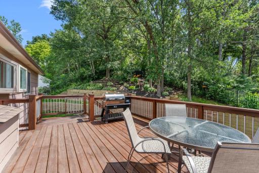 Large deck overlooking the private backyard