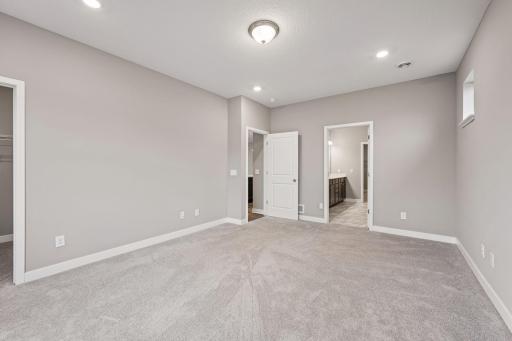 Large primary bedroom with ensuite bathroom and walk in closet