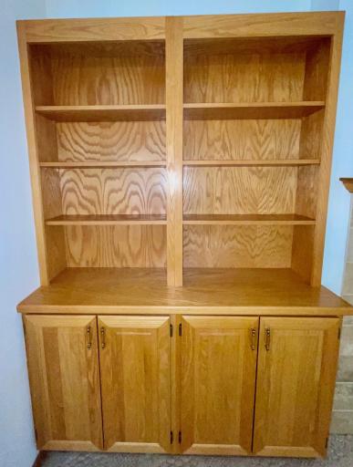Custom cabinets and bookshelves in living room and den