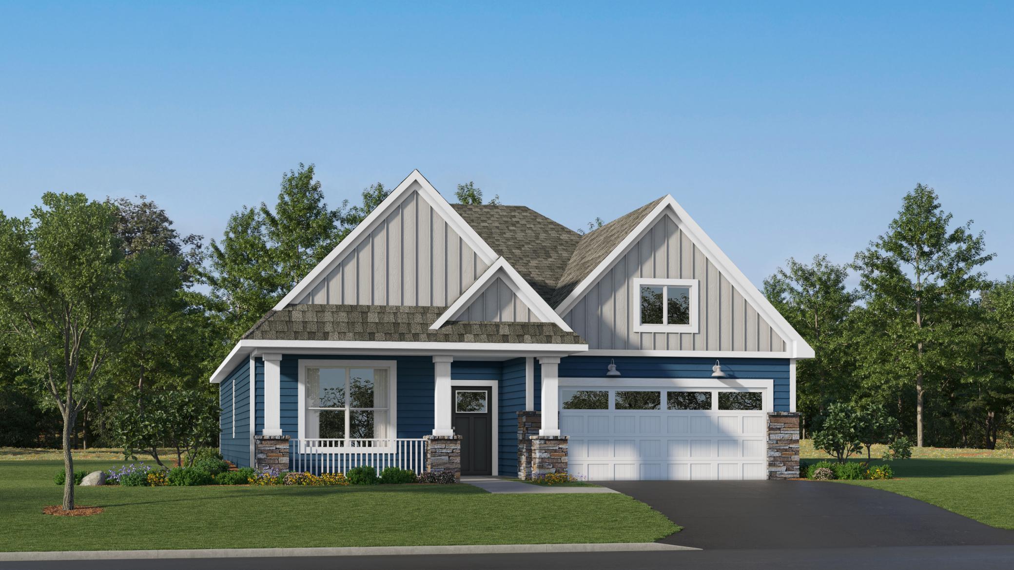 (Exterior rendering, actual home's finishes will vary.)