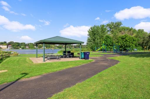 Covered picnic pavilion overlooking Twin Lake provides the perfect setting for gatherings and outdoor meals.