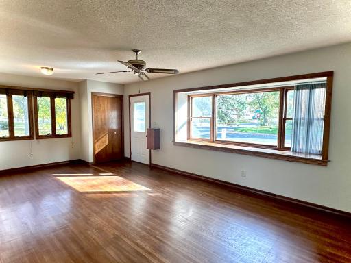 A South facing picture window in the living space is sunny and bright all day long