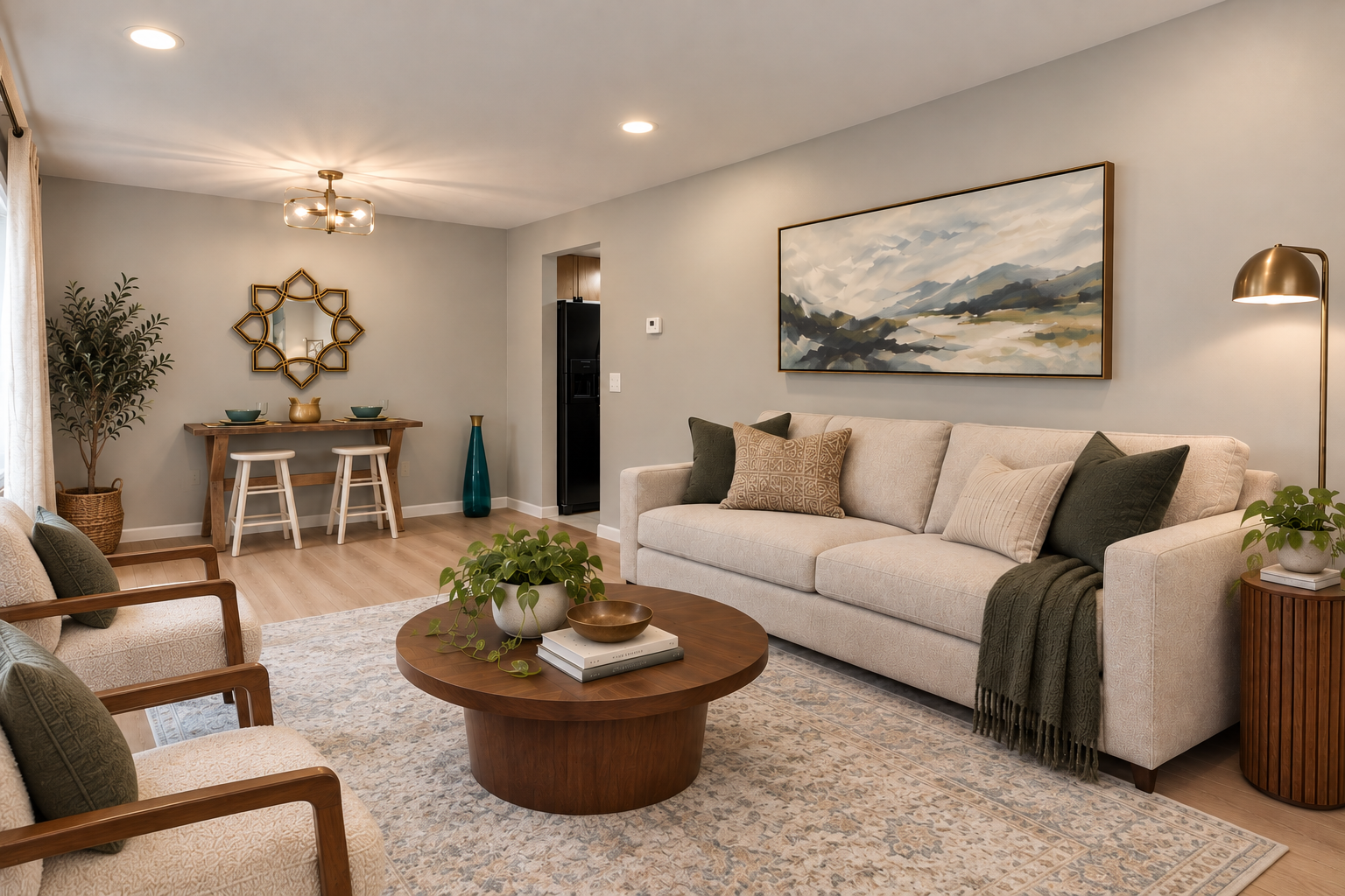 Living room virtually staged