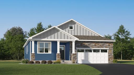 (Exterior rendering, actual home's finishes will vary.)