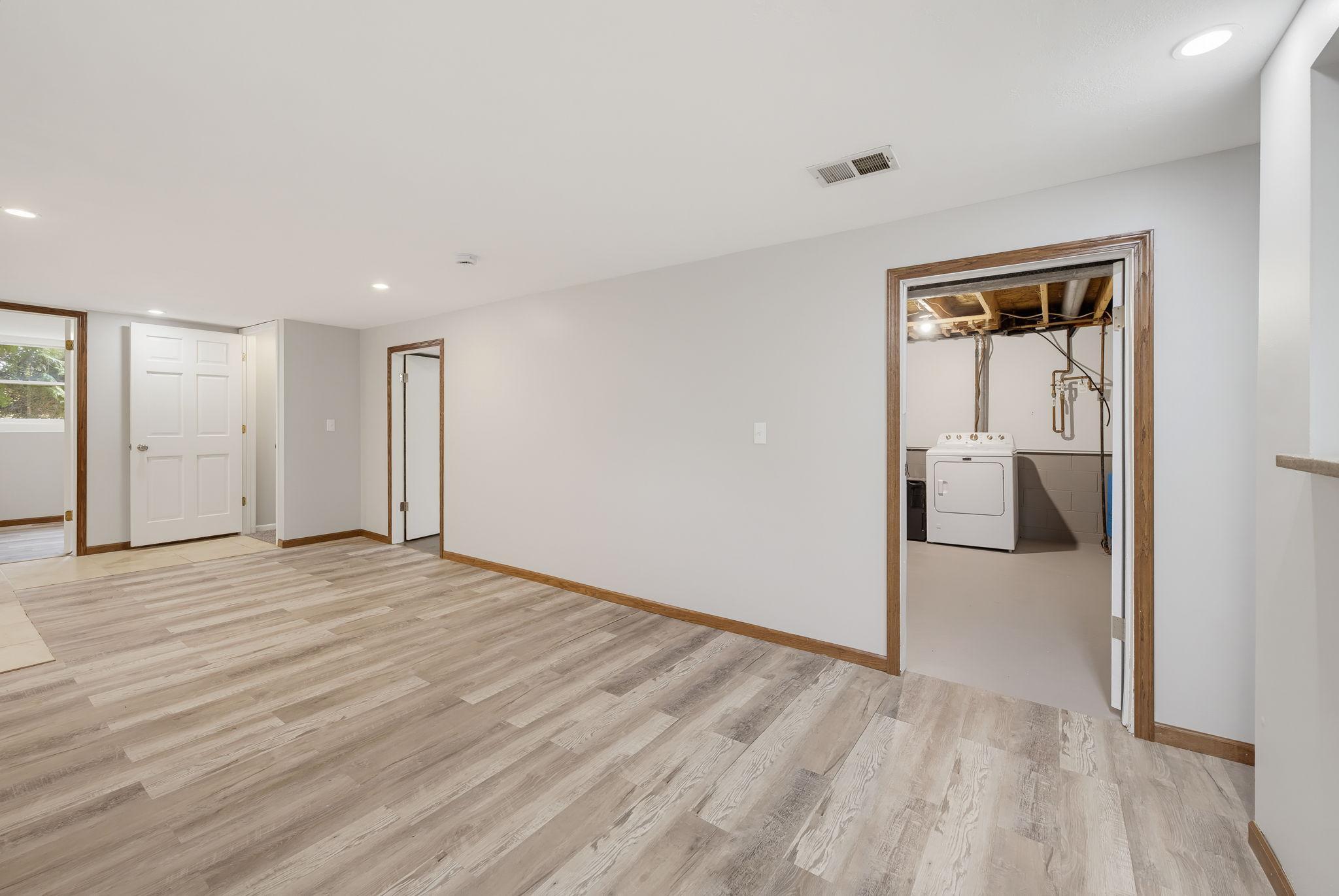 Lower Level Family Room to Laundry Room