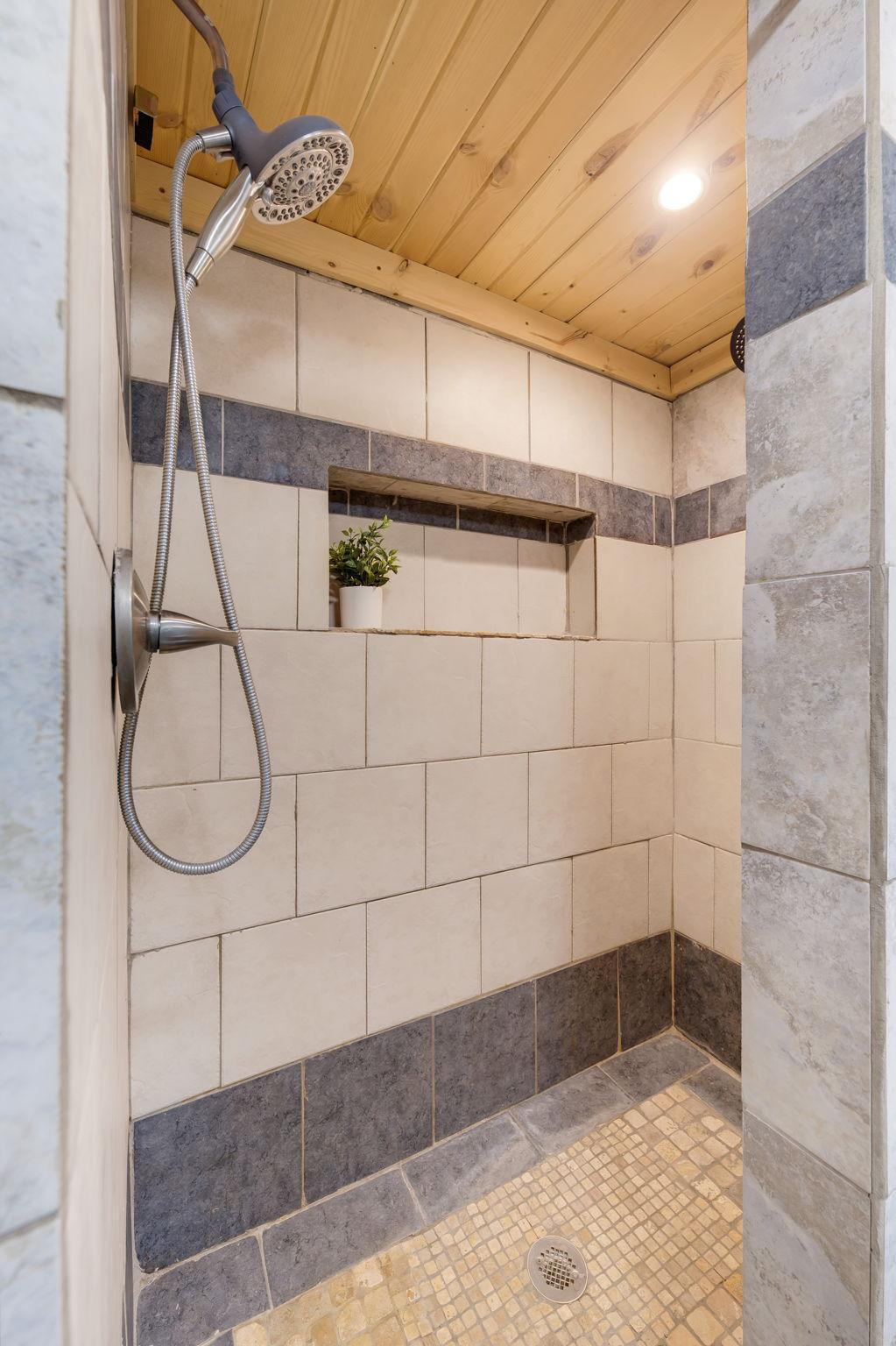 Tiled Shower with Dual Showerheads