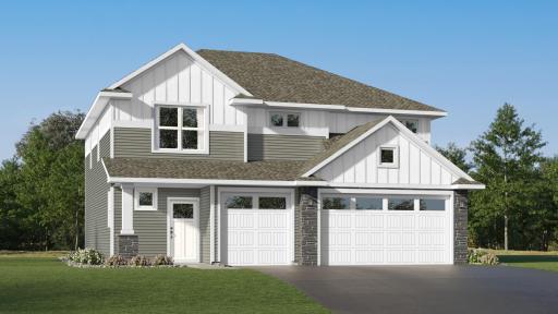 (Exterior rendering, actual home's finishes will vary.)