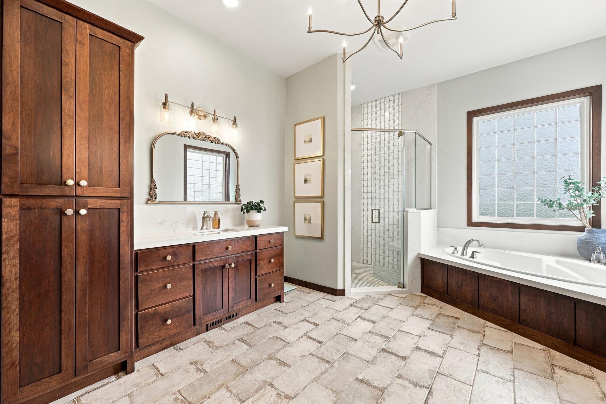 Serene primary bath was professionally remodeled in 2024