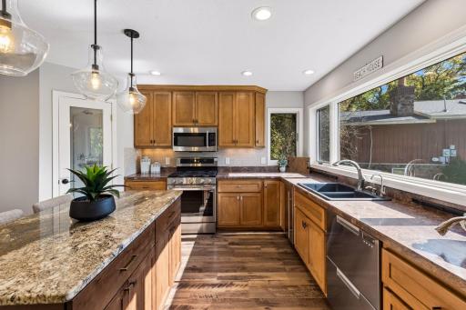 Kitchen with picturesque views of the lake