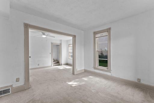 First duplex living area with entry to dining area