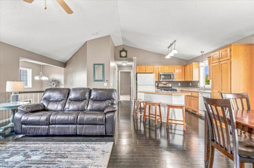 Beautiful vaulted ceilings make this area feel warm and welcoming
