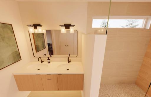Primary Bathroom with Dual Vanity and Large Walk in Shower