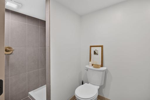 The lower level newly updated 3/4 bathroom.