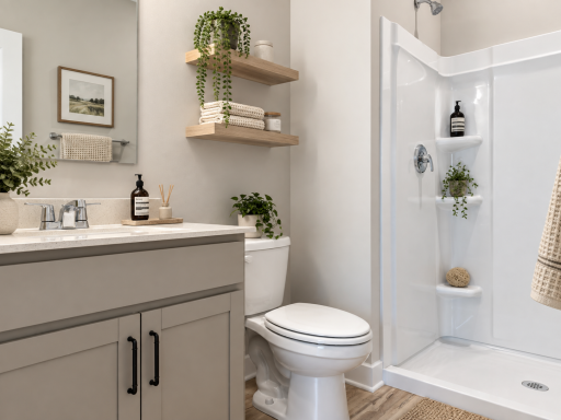 Main level 3/4 bathroom. *Photo of similar home. Virtually staged.