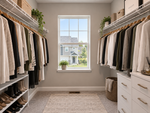 Her closet. *Photo of similar home. Virtually staged.