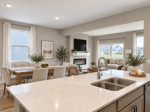 The oversized island overlooks the dining and living areas, keeping everyone connected while entertaining or enjoying everyday life. *Photo of similar home. Virtually staged.
