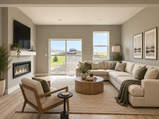 Large windows and an open layout make this living room feel bright and inviting. *Photo of similar home. Virtually staged.