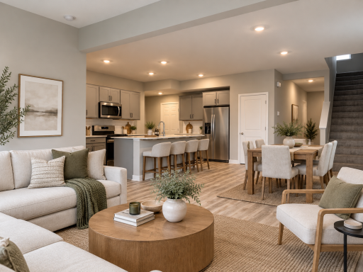 Perfect for entertaining, this open-concept layout keeps everyone connected from the kitchen to the living room. *Photo of similar home. Virtually staged.
