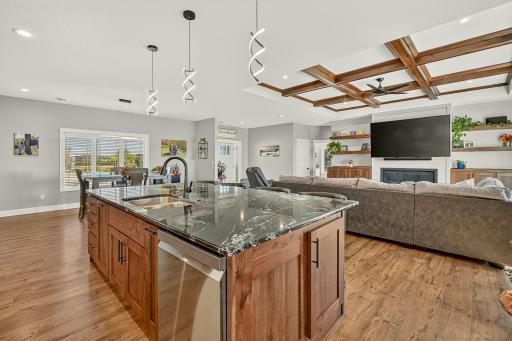 Elegant granite top and lots of storage in this large island.