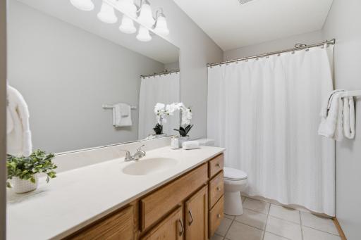 Upper Level Full Bathroom with new faucet and hardwood vanity