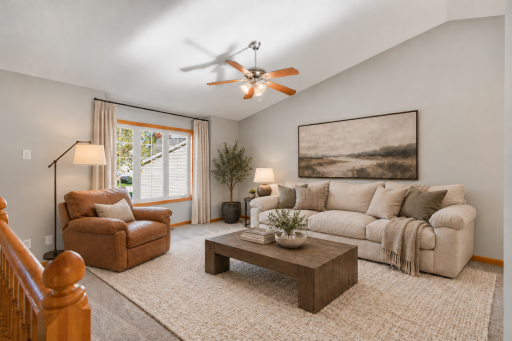 Light-filled Upper Level Living Room, great for relaxing! Virtually Staged