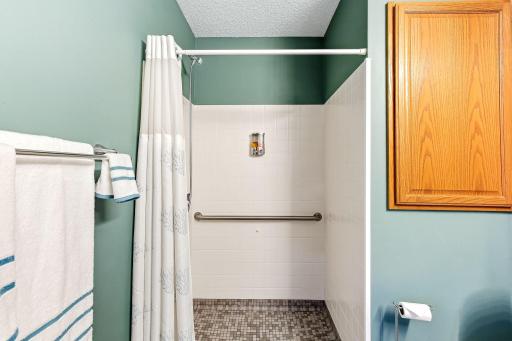 Roll in shower is perfect for those in a wheelchair or needs a walker