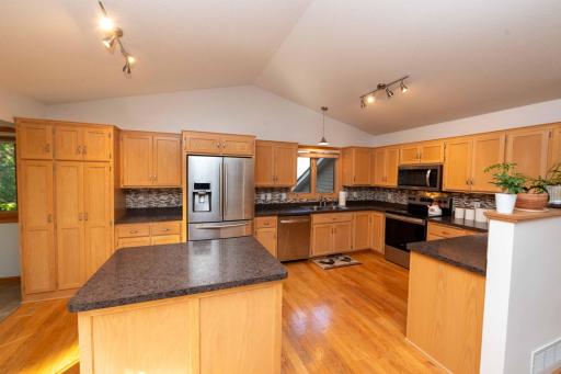 Generous counter space makes meal preparation easy.