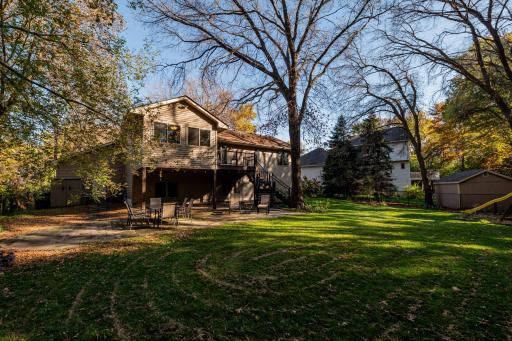 Mature trees provide shade and seasonal color.