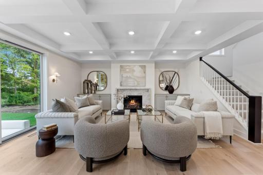 Coffered Ceiling Great Room Open to Staircase