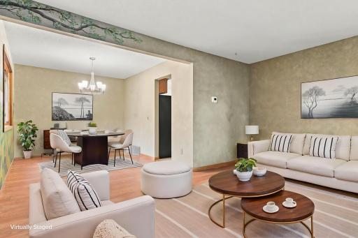 Virtually staged family room and dining room