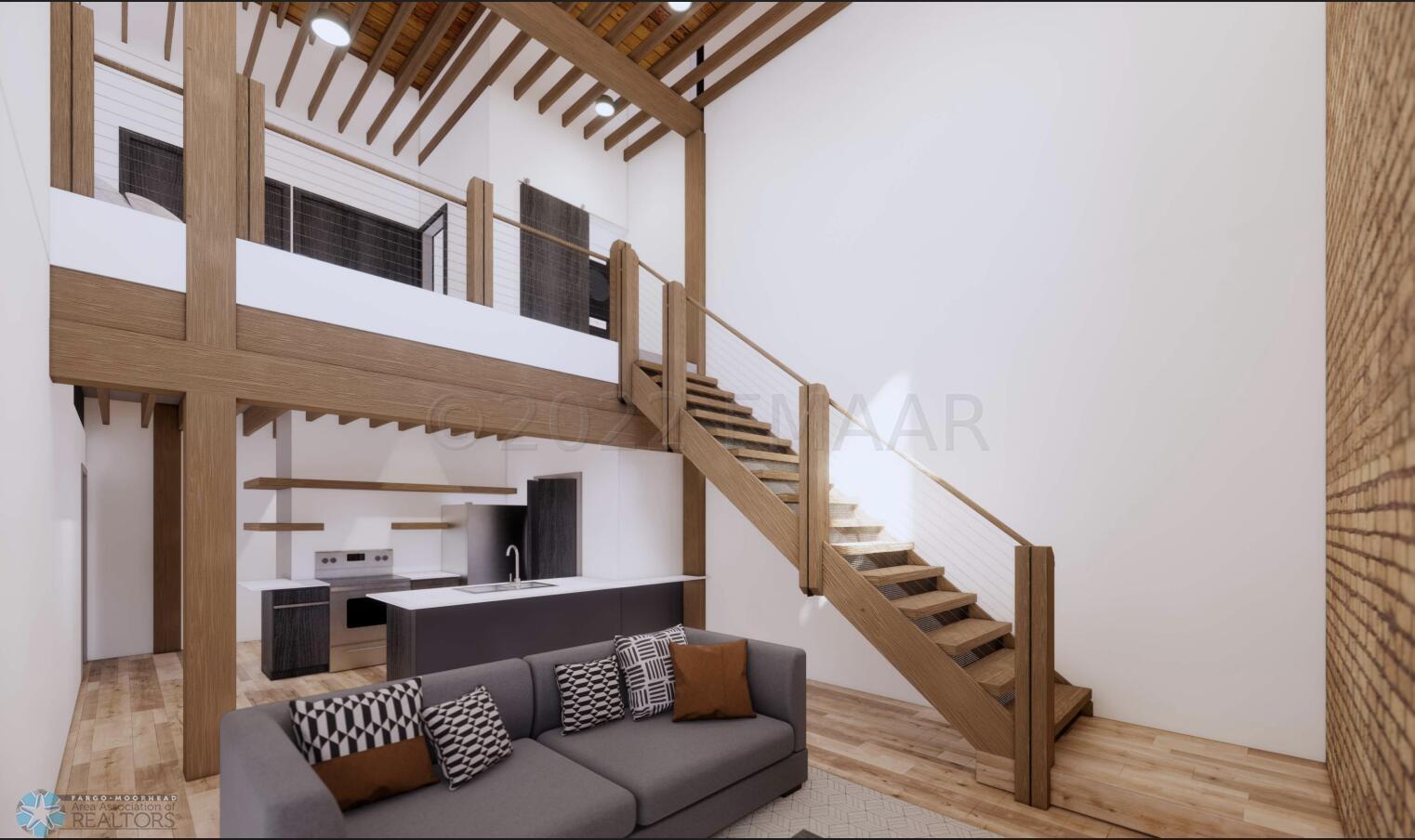 Living area with open ceilings