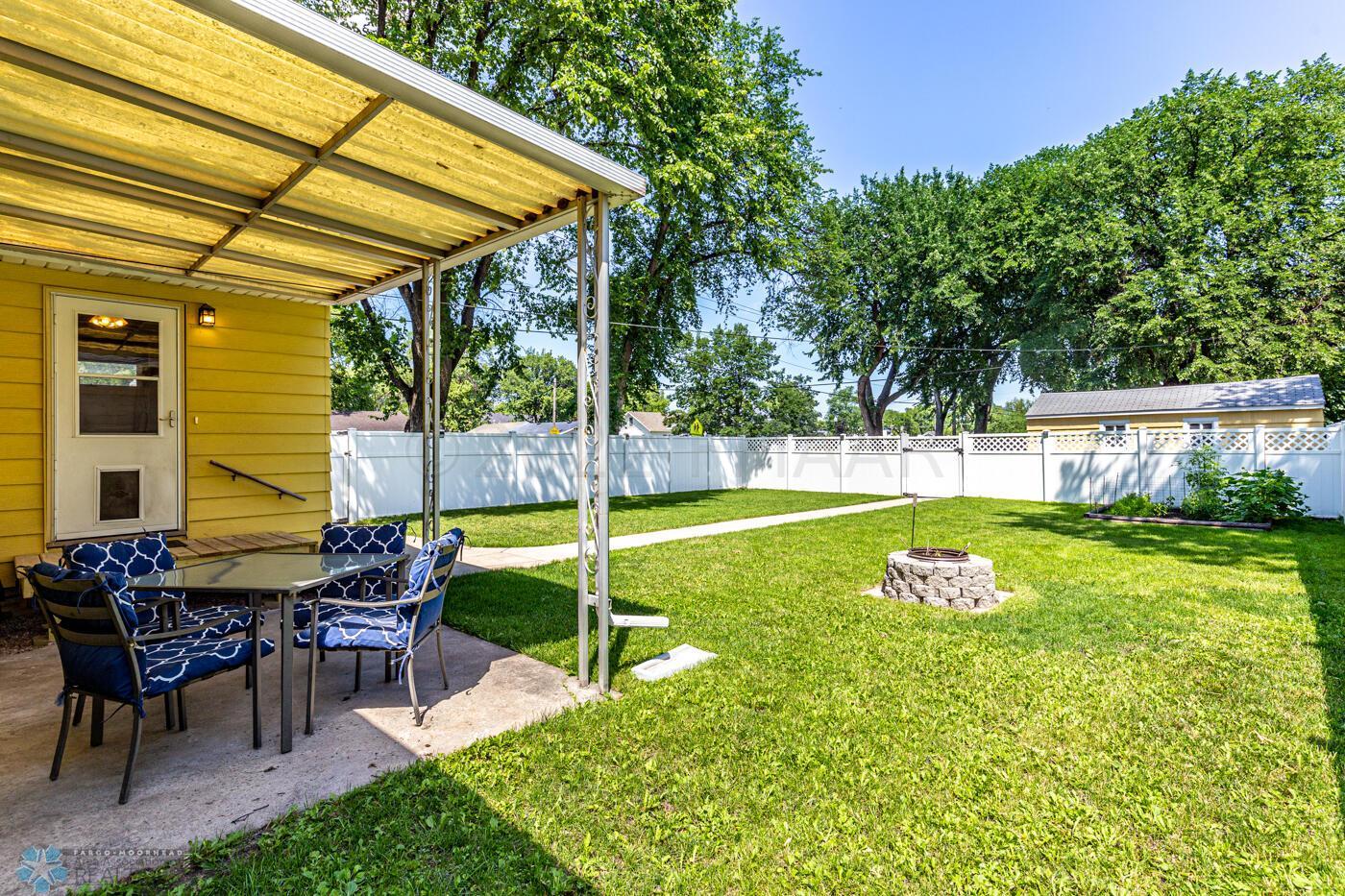 Patio overlooking fenced backyard