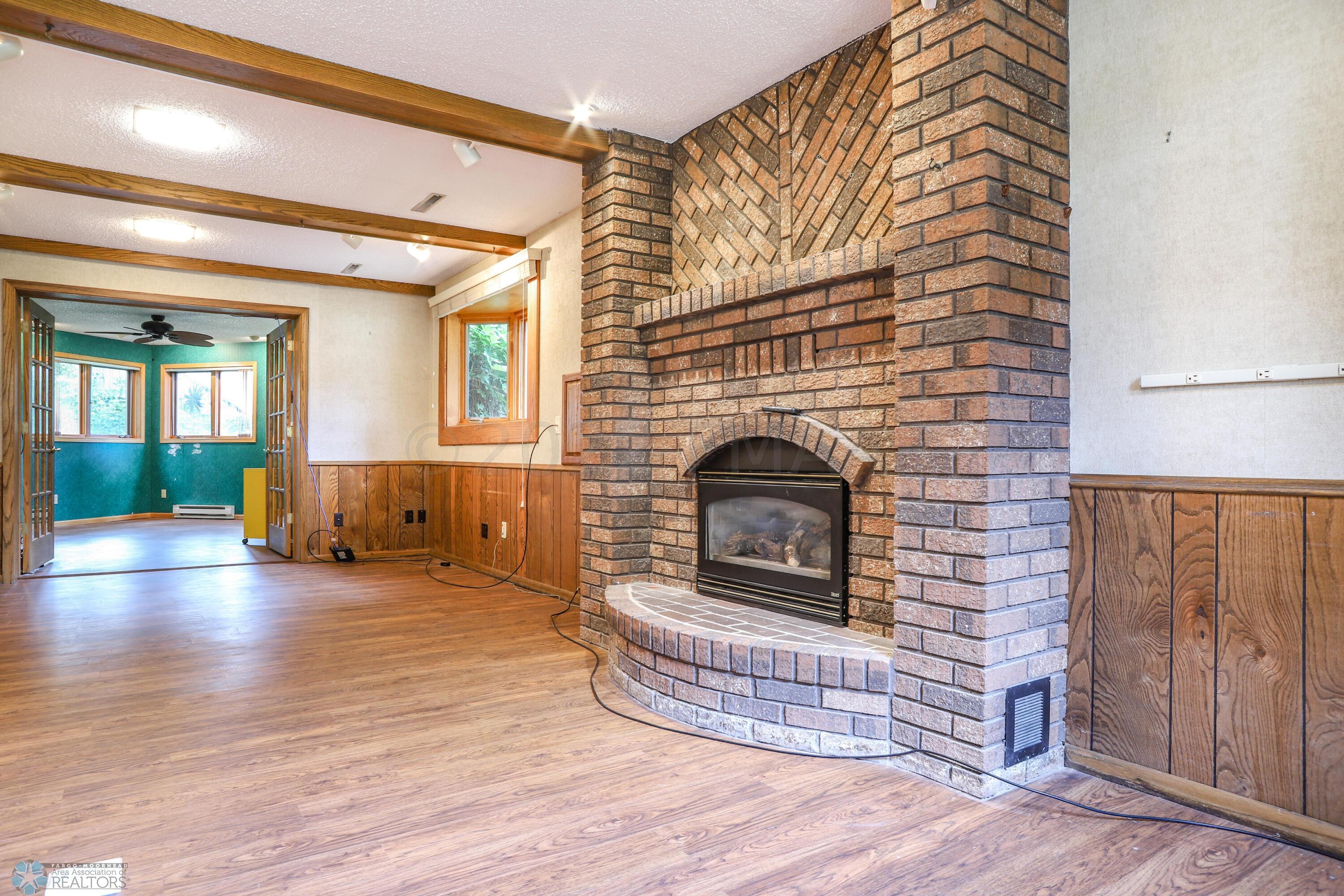 Gas fireplace in lower level family room