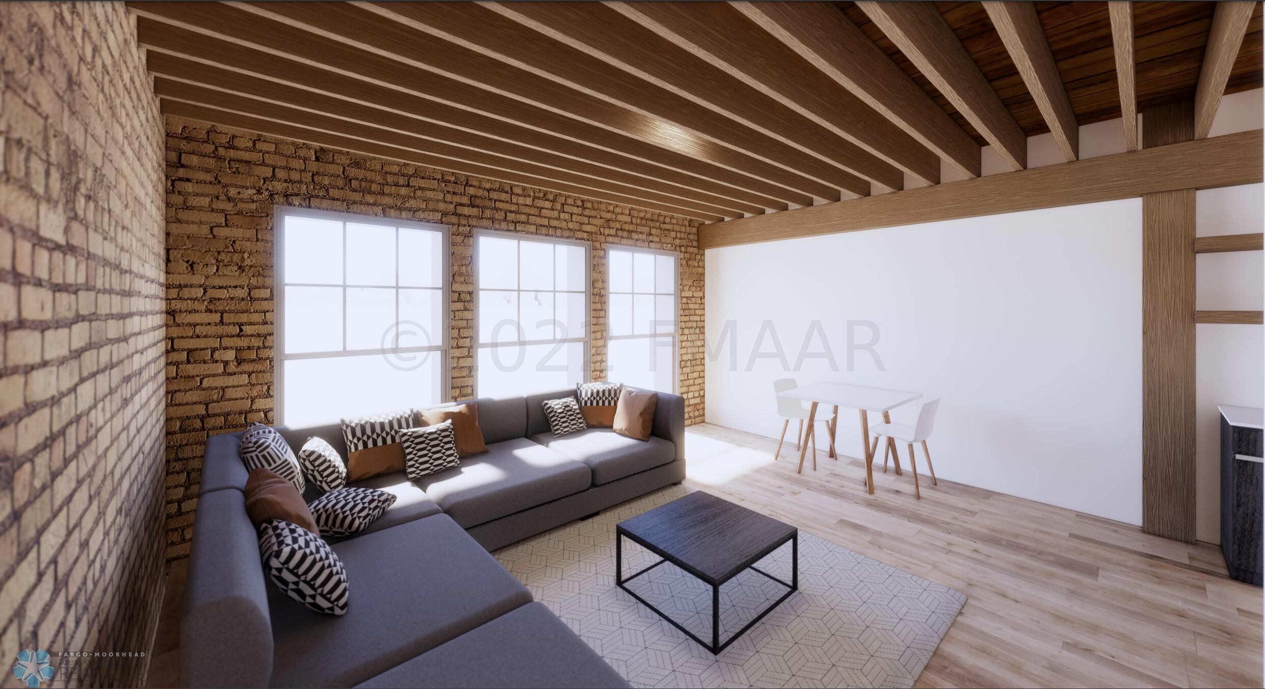 Living area with open ceilings