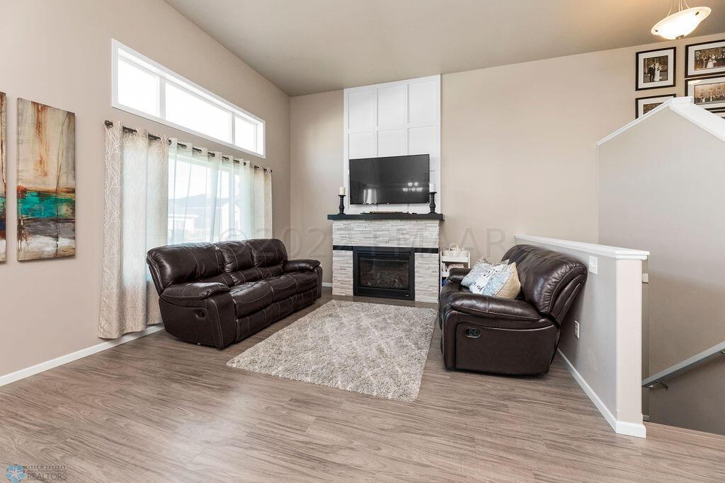Living room with custom fireplace