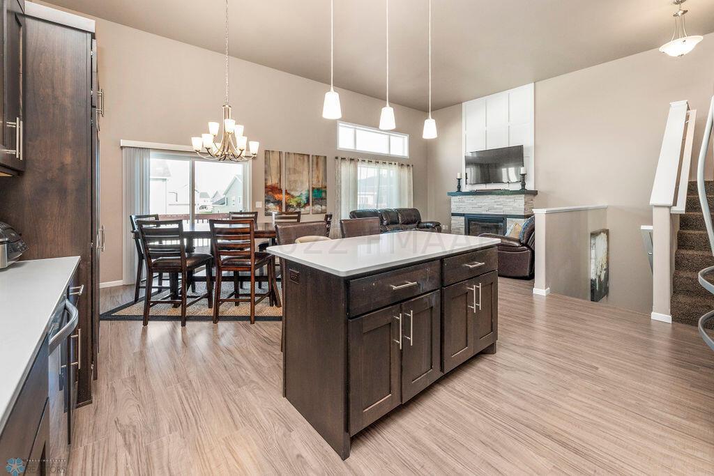 Kitchen, dining, living