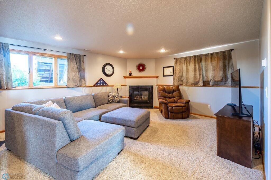 family room with gas fireplace