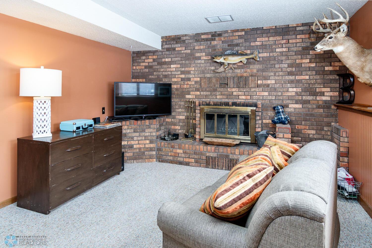 Lower level family room fireplace
