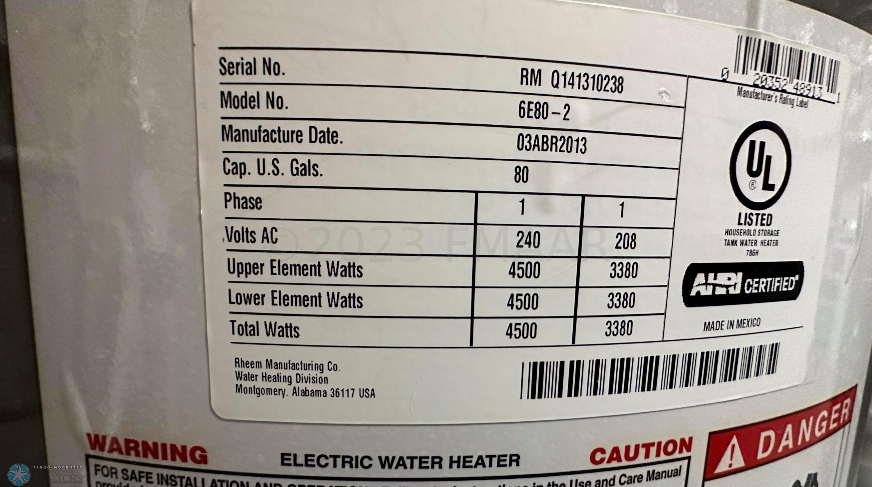 80 gal. water htr