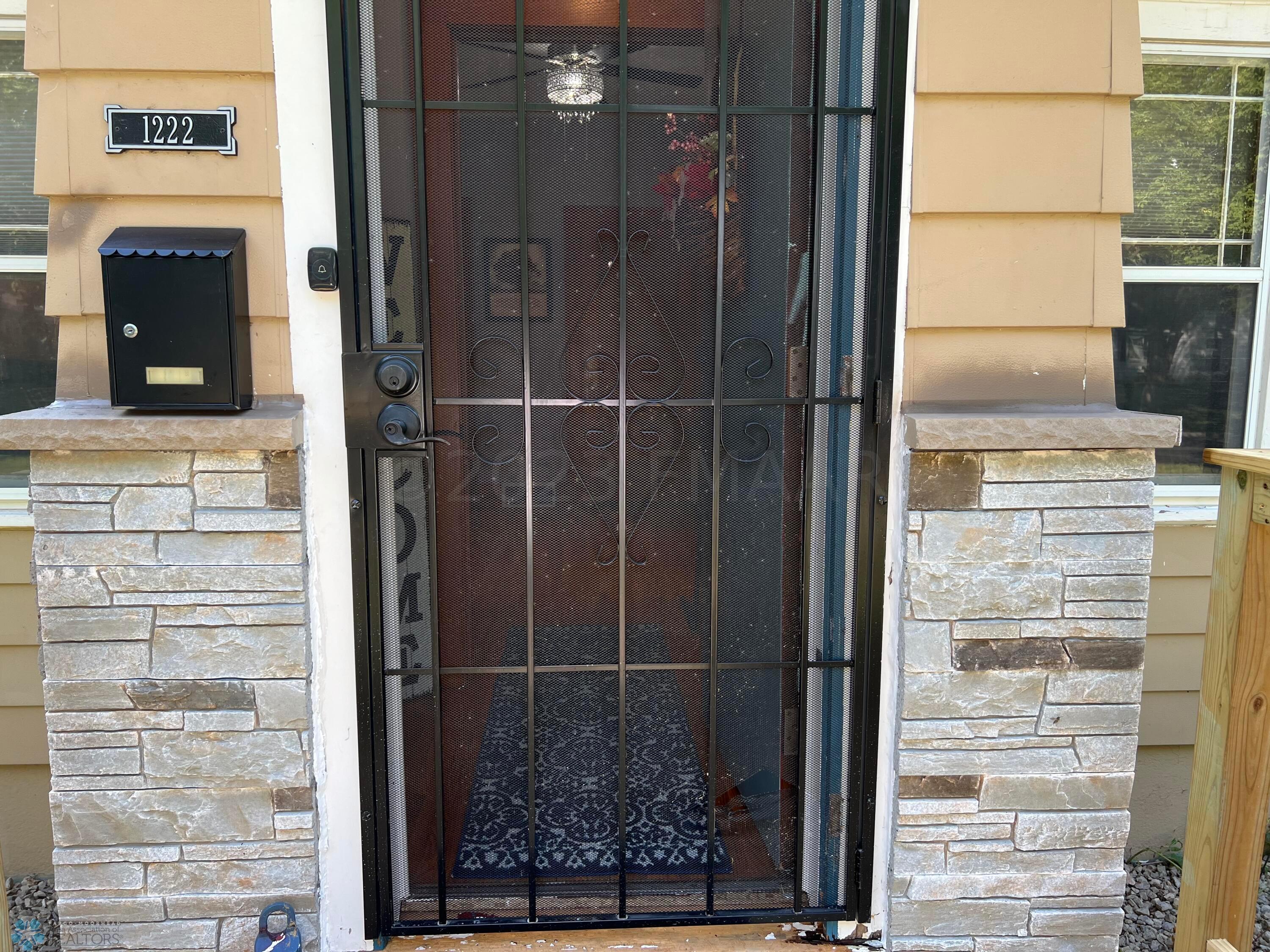 new close up of front door stone