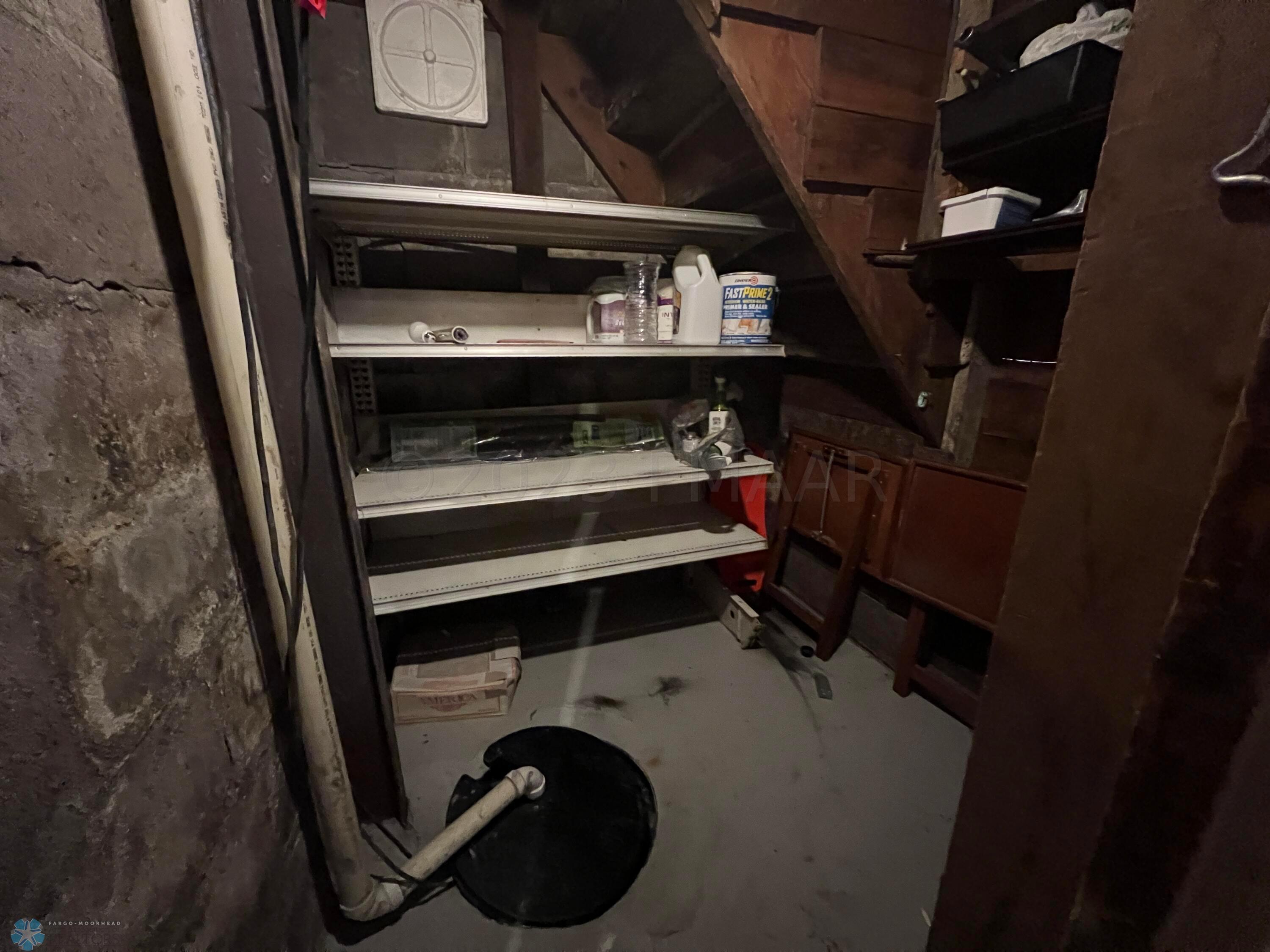 Sump pump and storage under steps